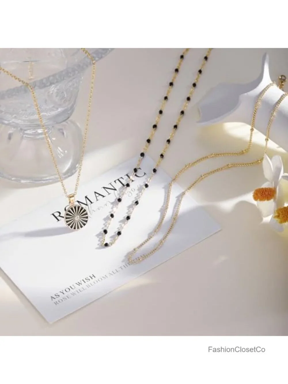 Layered Gold Necklace Set, 14K Gold Plated Womens Dainty Pearl Pendant Choker